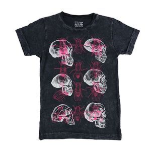 Evil Genius Boys Acid Wash Bees & Skulls Graphic T-Shirt, Black, NWT